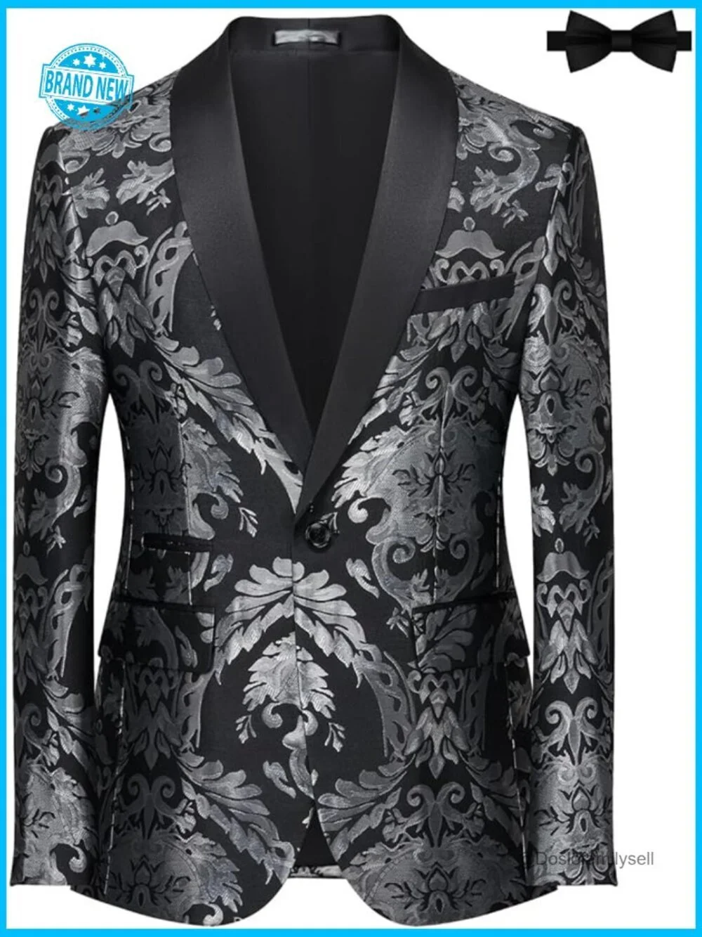 Men's Floral Tuxedo Jacket Slim Fit Prom Wedding Blazer Stylish Elegant